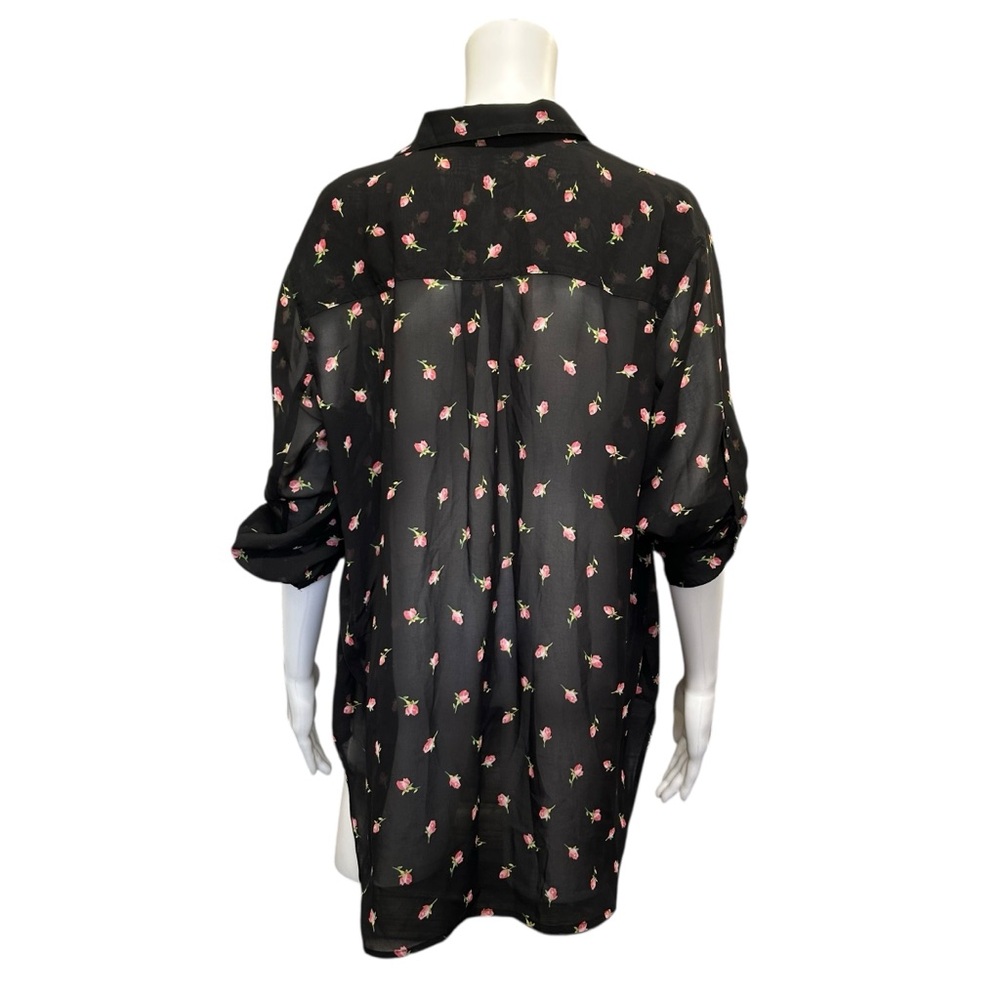 Victoria's Secret Black Pink Rose Bud Semi Sheer Blouse Size M - Picture 6 of 8